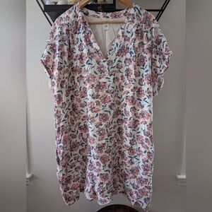 GAP Pink and Blue Floral V-Neck Shirt Dress